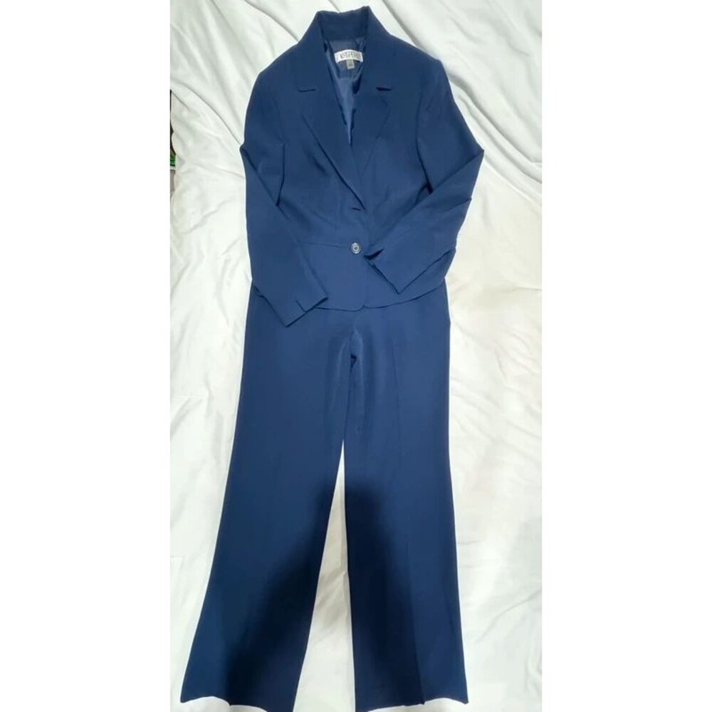 Kasper Pant Suit W 12 Blue Career Office Minimalist Workwear